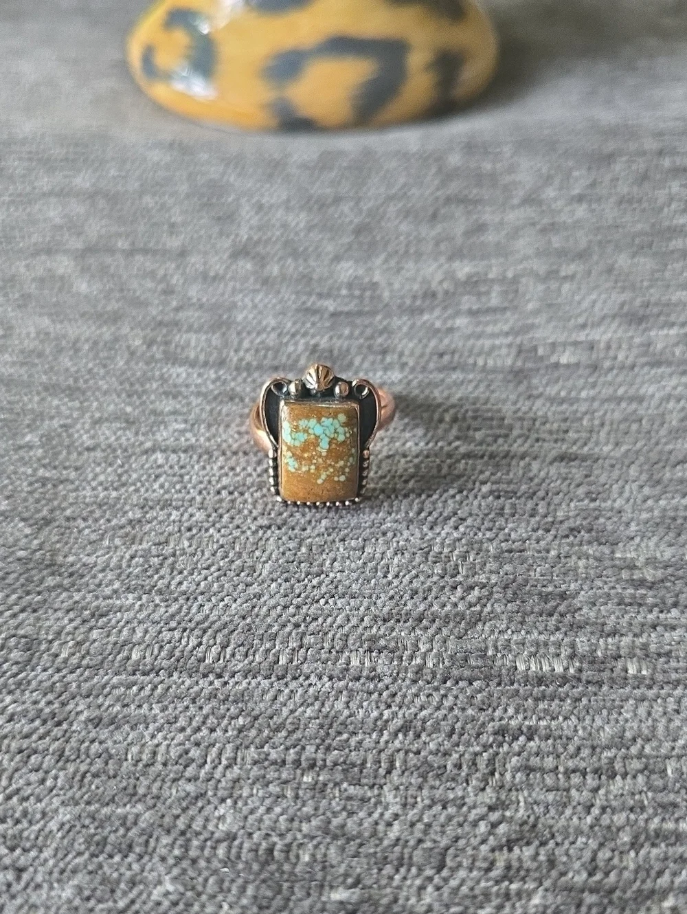 Copper Ring with Brown and Turquoise Matrix Stone~Adjustable